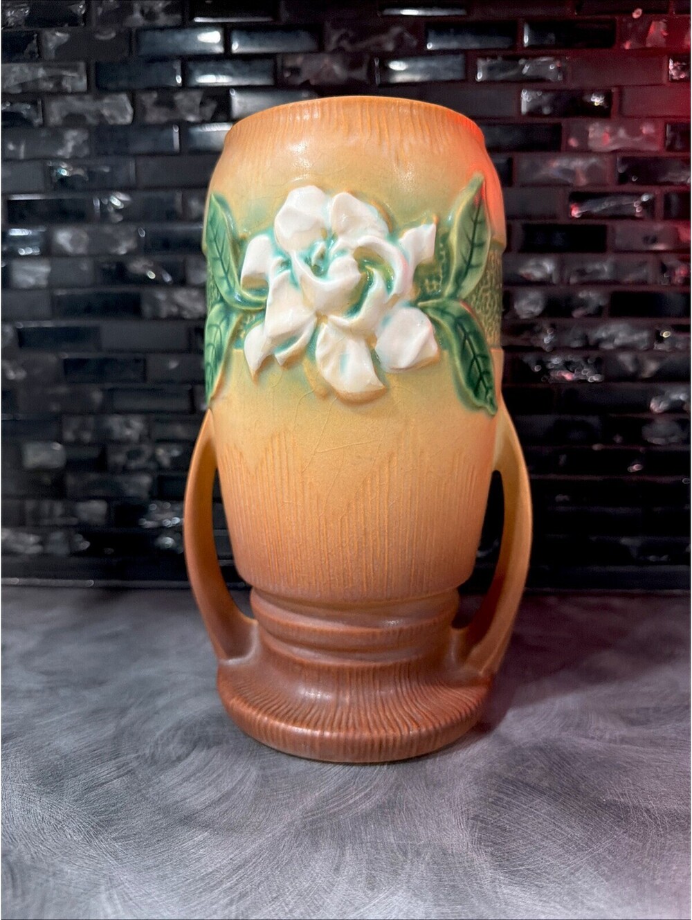 Vintage Roseville Pottery "Gardenia" Double-Handled Vase (Shape 683-8)